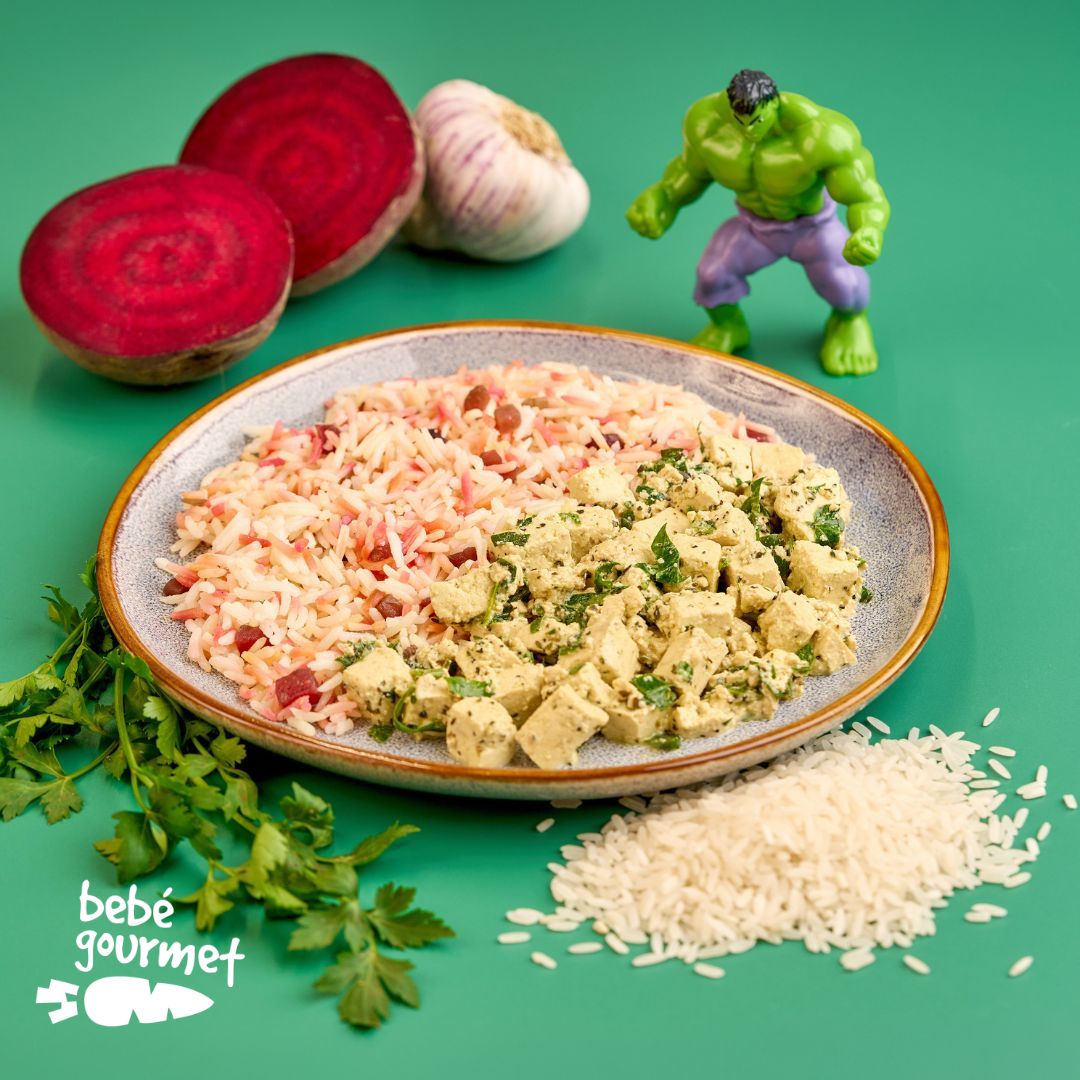 Quadradinhos de Tofu com Arroz Basmati Colorido (12+)